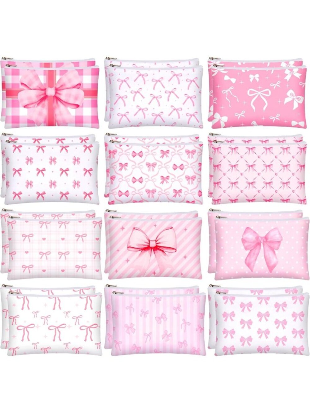 24 Pcs Pink Bow Cosmetic Bags Set | Cute Makeup Pouches for Women & Girls